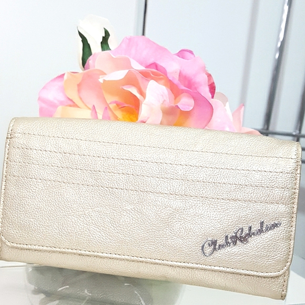 Club Rochelier💛Vintage Gold Leather Trifold Pockets Wallet| Key Charm